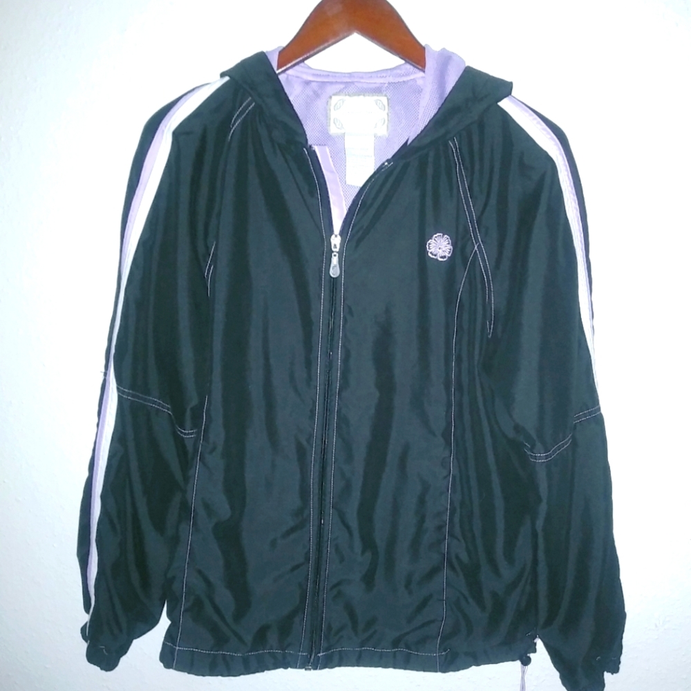 Green Tea M Yoga Athletic Zip Front Warm Up Purple Mesh Lined Jacket